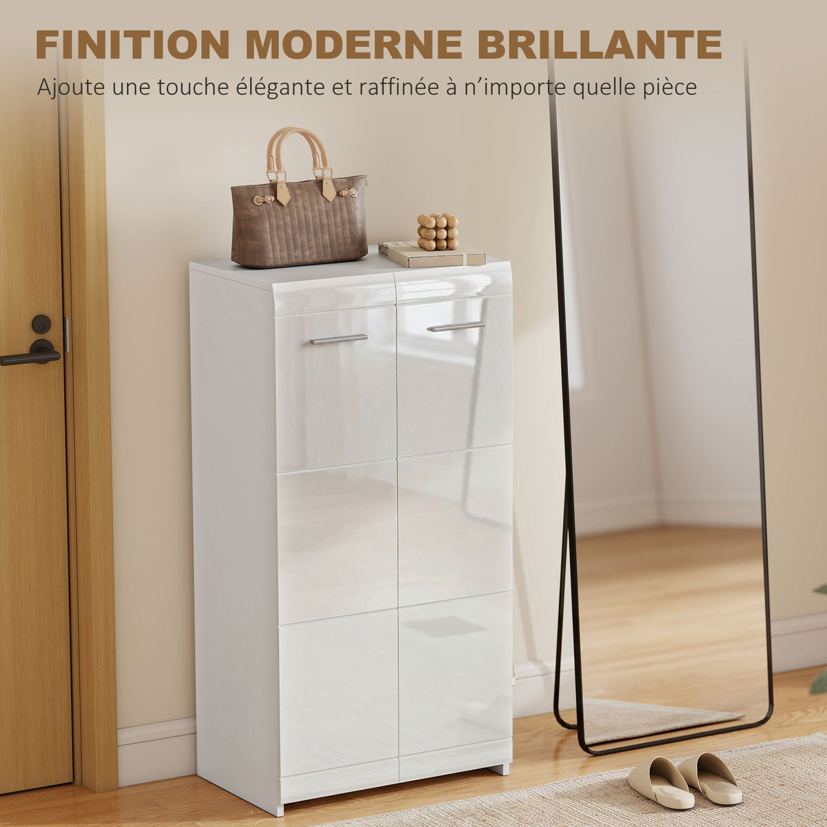 Meuble à chaussures 10 paires, armoire à chaussures à haute brillance 5 niveaux, étagères réglables, 55x36x108cm, blanc