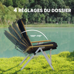 Chaise de camping chaise de pêche pliante, dossier haut, coussin amovible et sac de transport, 59x67x96cm, noir