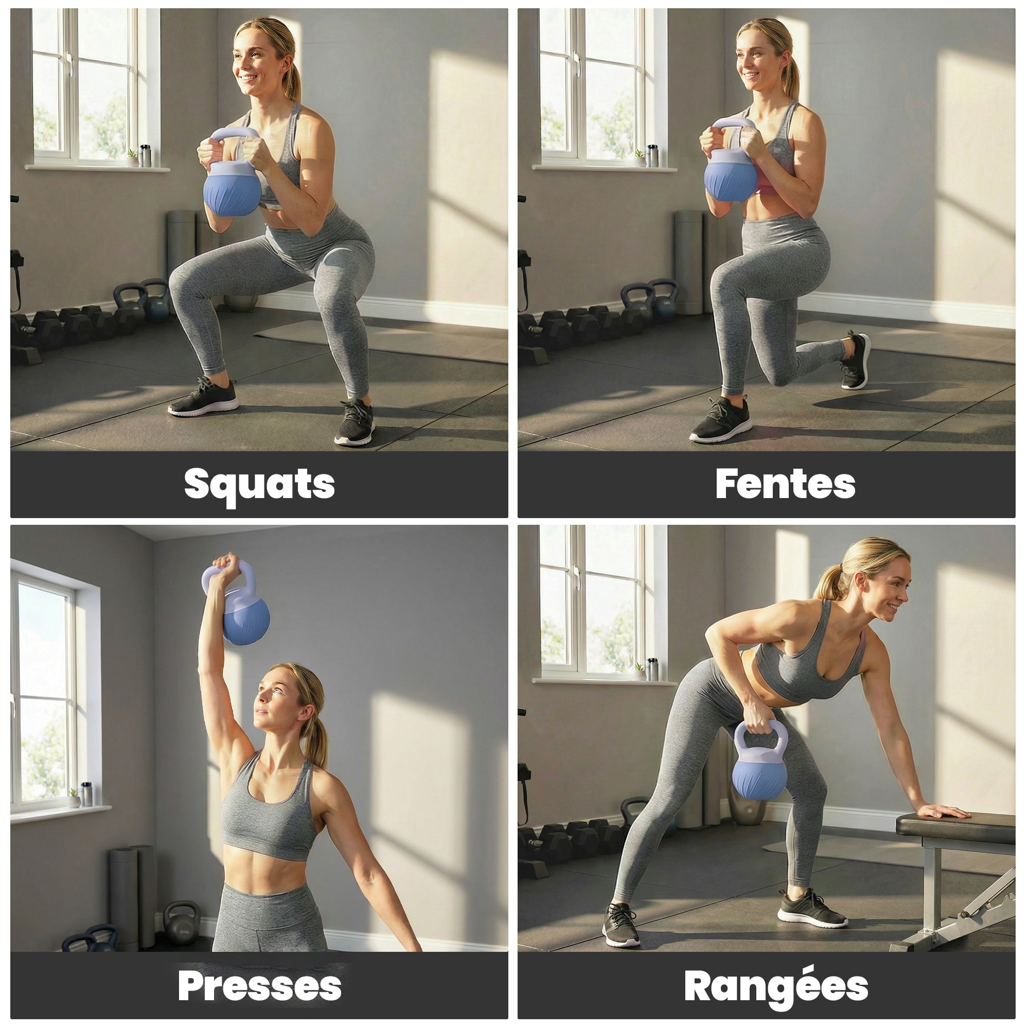 Kettlebell 8 kg, Hantel mit ergonomischem, rutschfestem Griff, Kugelhantel, Krafttraining, Workout, Blau