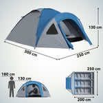 Tenda da campeggio familiare per 3 persone, tenda a cupola impermeabile leggera, ventilata, facile da montare, doppia porta e