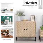 Buffet salon meuble de rangement armoire de cuisine avec placard portes et étagère réglable, motif Chevron, pied métal, style moderne buffet salle à manger et salon, 108 x 40 x 80 cm, chêne-3