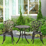 Ensemble Salon de Jardin 2 Places 2 chaises + Table Ronde style charme rétro en fonte d'aluminium, bronze