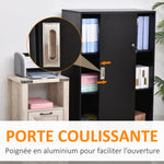 Armoire de Bureau 2 Portes coulissantes verrouillables dim. 80L x 40l x 120H cm 2 étagères Panneaux Particules Noir