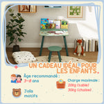 Set tavolo e sedia per bambini con portalibri, motivi orsetto, per bambini dai 3 agli 8 anni, verde
