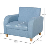 Fauteuil Enfant Design scandinave accoudoirs Assise Dossier garnissage Mousse piètement Bois Caoutchouc Lin Bleu