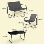 Salon de jardin 4 pièces avec canapé, fauteuils et table basse, gris foncé et noir