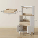 Meuble micro onde, buffet cuisine avec placard tiroir étagère supérieur, 60 x 40 x 131 cm chêne et blanc
