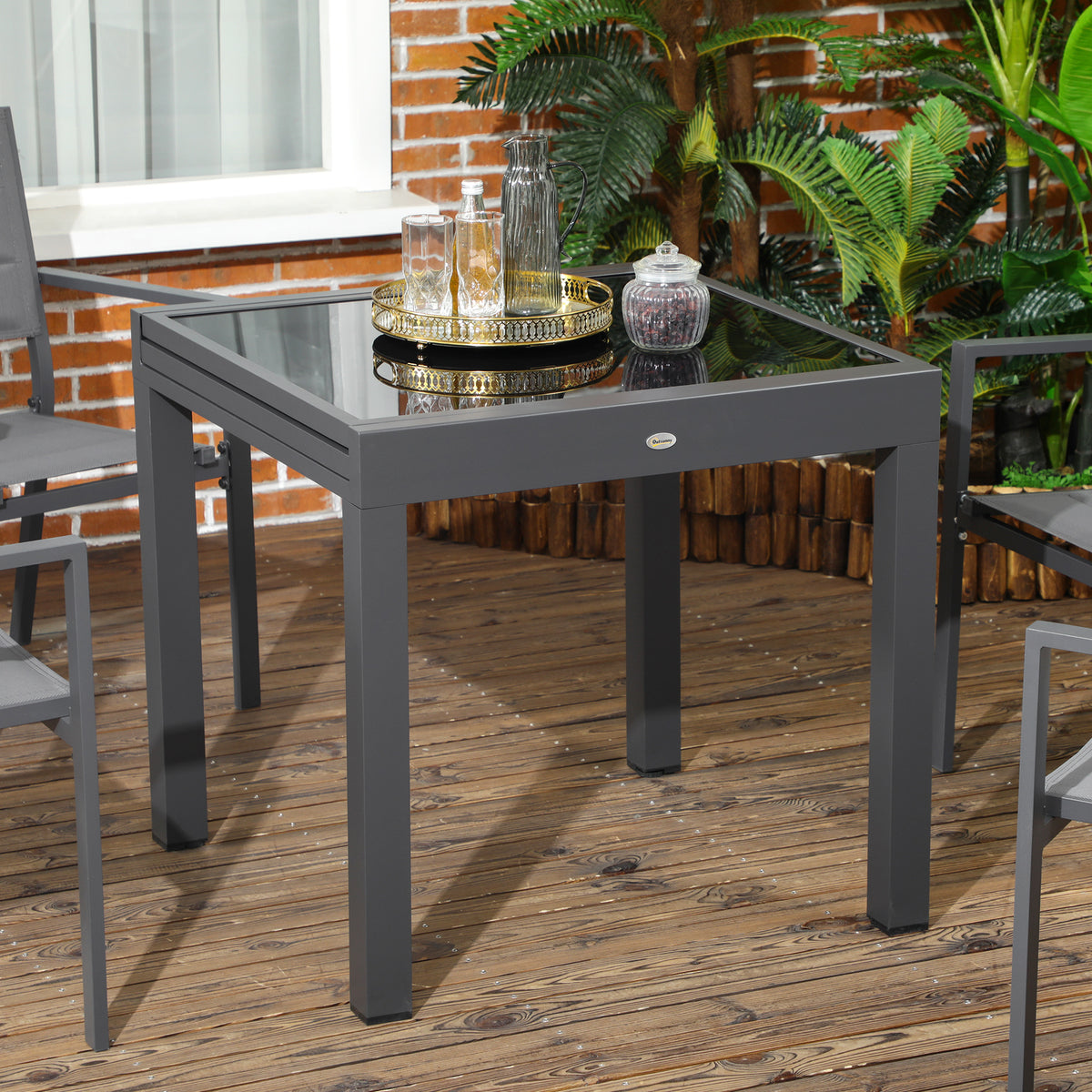 Table Extensible de Jardin Grande Taille dim. dépliées 160 x 80 x 75 cm Aluminium Gris foncé Plateau Verre trempé Noir