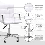 Lot de 2 chaises de bureau fauteuil manager pivotant hauteur réglable revêtement synthétique capitonné blanc