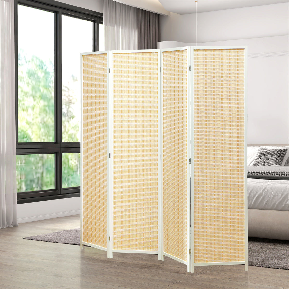 Paravent en bois séparateur de pièce closion de séparation pliable 4 panneaux 180 x 180 cm bois naturel
