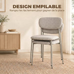 Lot de 2 chaises de salle à manger modernes, chaises de cuisine empilables en tissu effet lin, marron clair