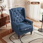 Fauteuil de Salon, Fauteuil Capitonné avec Pieds en Bois, Assise Large, Grand Confort, Classique, 74x86x102cm, Bleu