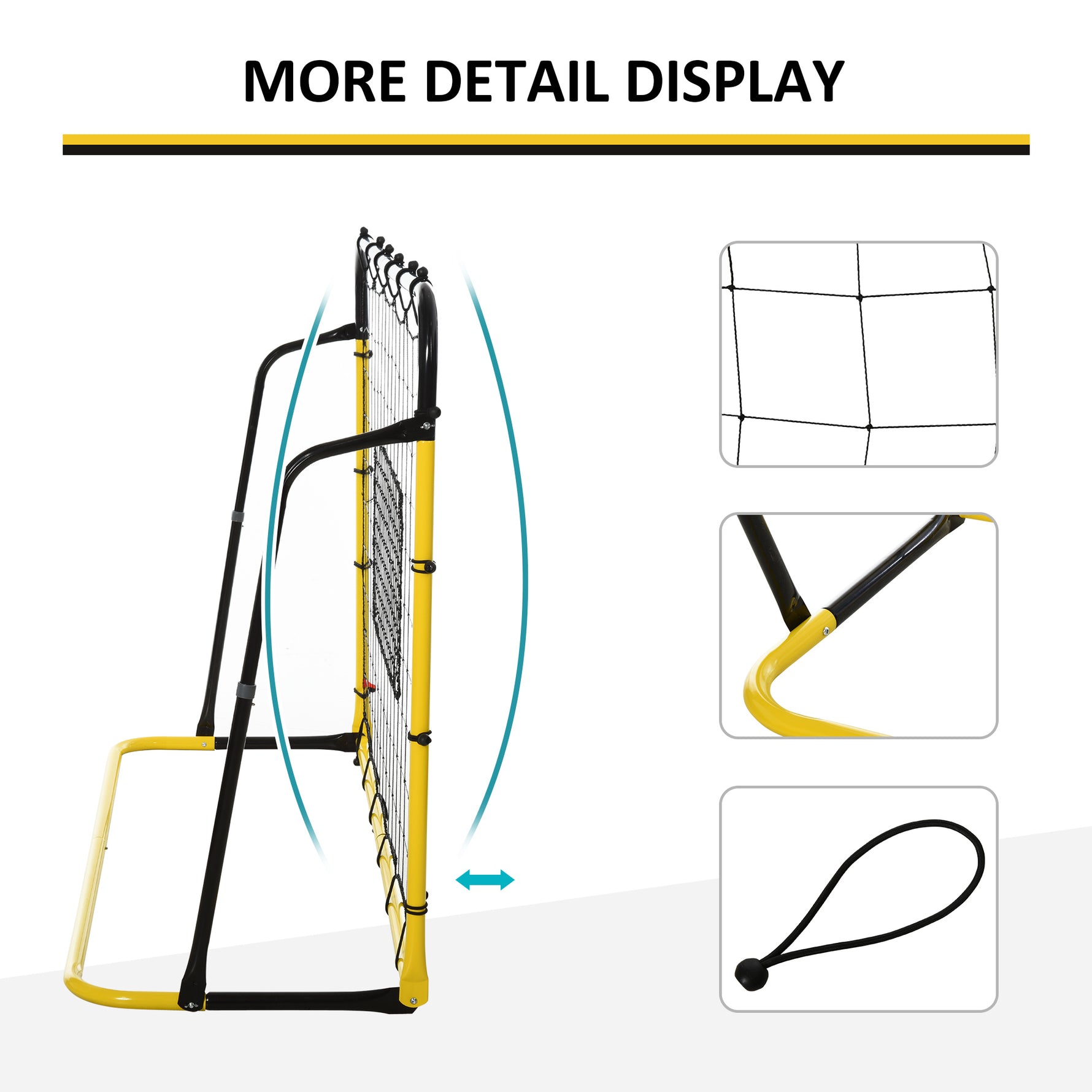Filet de rebond de football, 184L x 123H cm, rebondisseur de football, 5 angles réglables de 60° à 90°,  jaune et noir