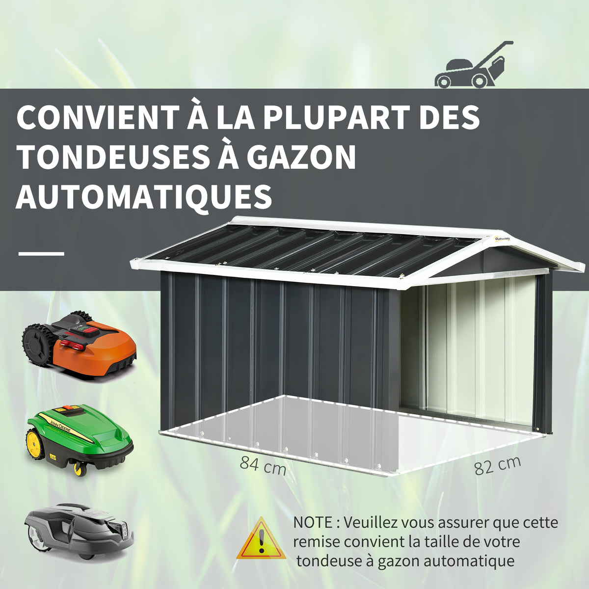 Abri de jardin pour tondeuse à gazon robot-tondeuse - garage tondeuse robot - tôle acier gris