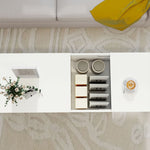 Table basse rectangulaire, table d'appoint plateau coulissant, rangement caché, étagère ouverte, 110 x 52 x 36 cm, blanc