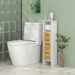 Meuble de salle de bain avec support papier toilette barre amovible 3 Niveaux + Sortie Papier, 78H cm, Bambou blanc