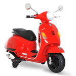 Vespa Scooter Moto électrique Enfants 6 V dim. 102L x 51l x 76H cm Musique MP3 Port USB klaxon Phare feu AR Rouge