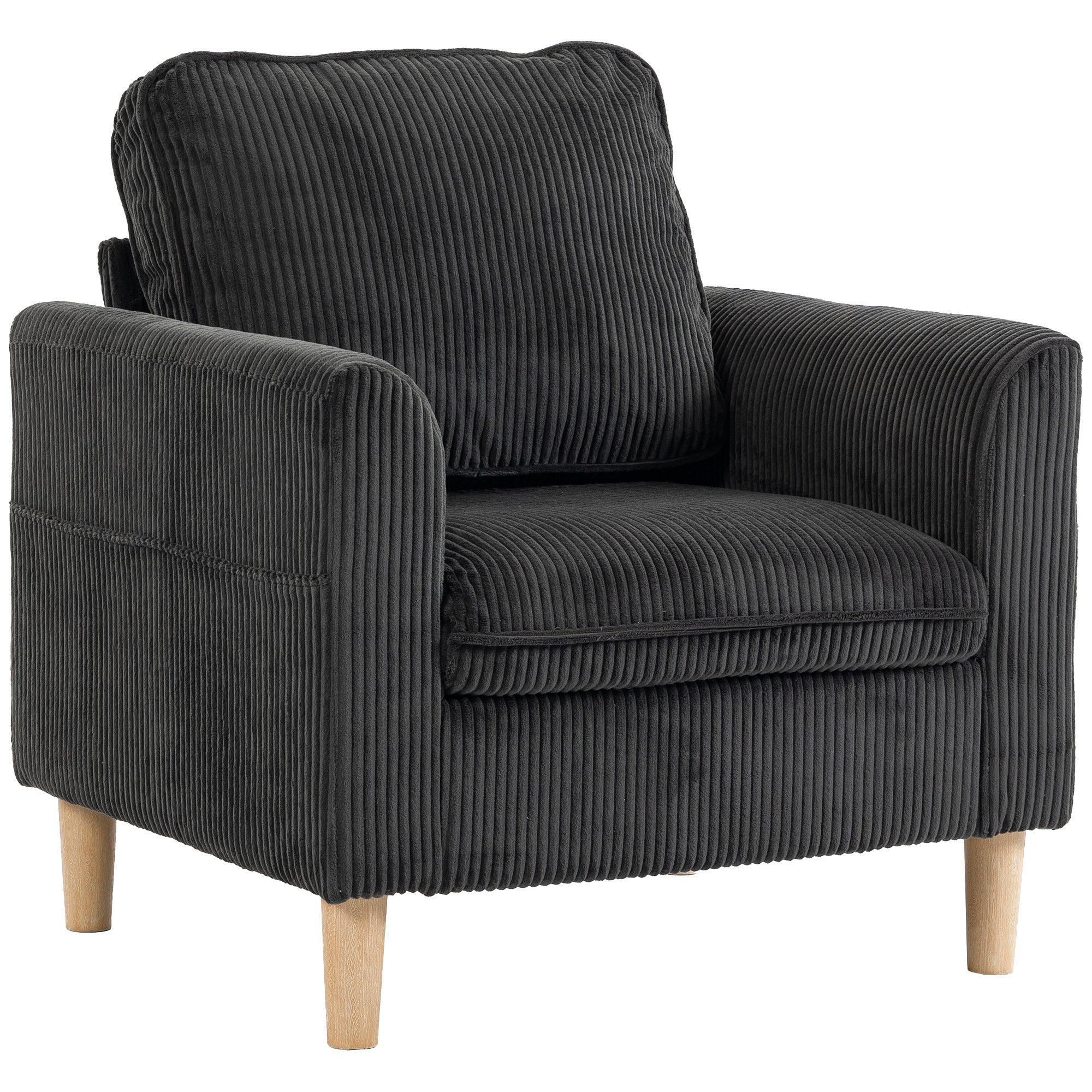 Fauteuil van ribfluweel, gestoffeerde 1-zitsbank, brede zitting, verend kussen, 83x74x87cm, Donkergrijs