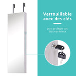 Armoire à bijoux suspendue au mur ou à la porte avec miroir, LED, 5 étagères, 2 tiroirs, 37x10x120cm, effet bois grisé