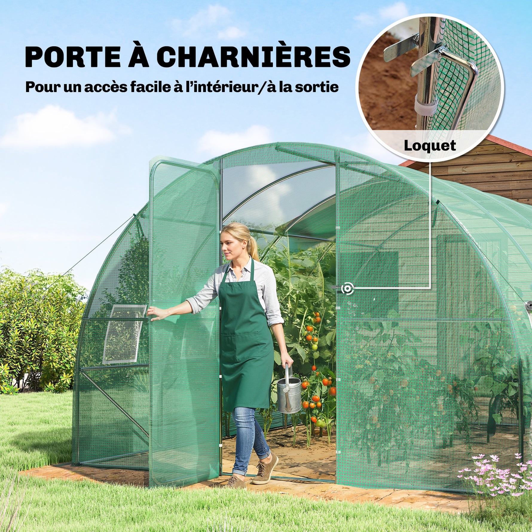 Serre tunnel de jardin 12m², serre de jardin tunnel 295x400x200cm porte et 8 fenêtres, bâche PE 140 g/m² vert
