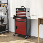 Armoire à outils verrouillable sur roulettes avec 5 tiroirs et armoire, sur roulettes pour l'atelier et la maison, rouge