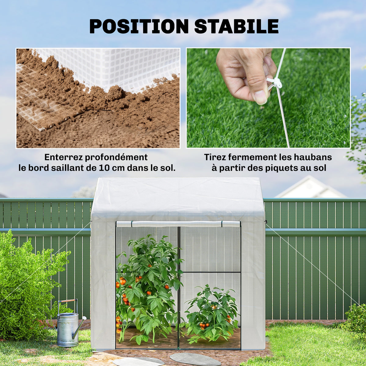 Serre de jardin PE, serre de balcon, bâche renforcée 135 g/m², châssis en acier, porte zippée, 200 x 140 x 200 cm, blanc