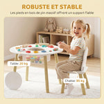 Table enfant avec chaise, ensemble table et 2 chaises en bois avec sac de rangement pour dessiner, jouer, étudier, blanc