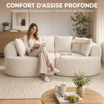 Canapé 3 Places Incurvé en Chenille 188 cm, Canapé Salon avec Assise Profonde, 6 Coussins, Rembourrage Épais, Crème