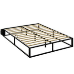 Cadre de Lit 140 x 190 cm avec Sommier, Lit Double avec Pochette de Rangement, Support à Lattes en Bois, Noir