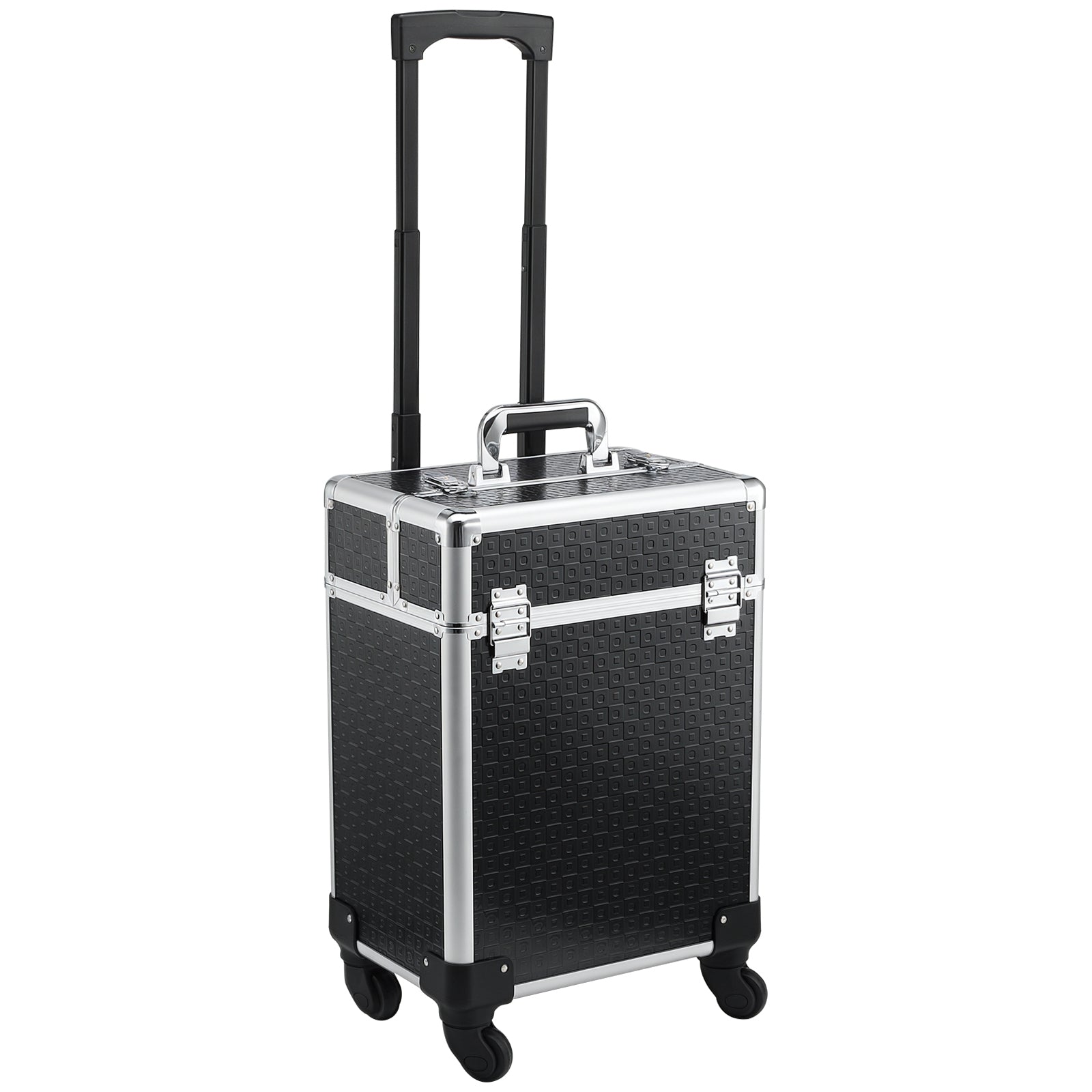 Valise trolley maquillage mallette cosmétique vanity poignée télescopique réglable 34L x 24l x 52H cm alu. noir