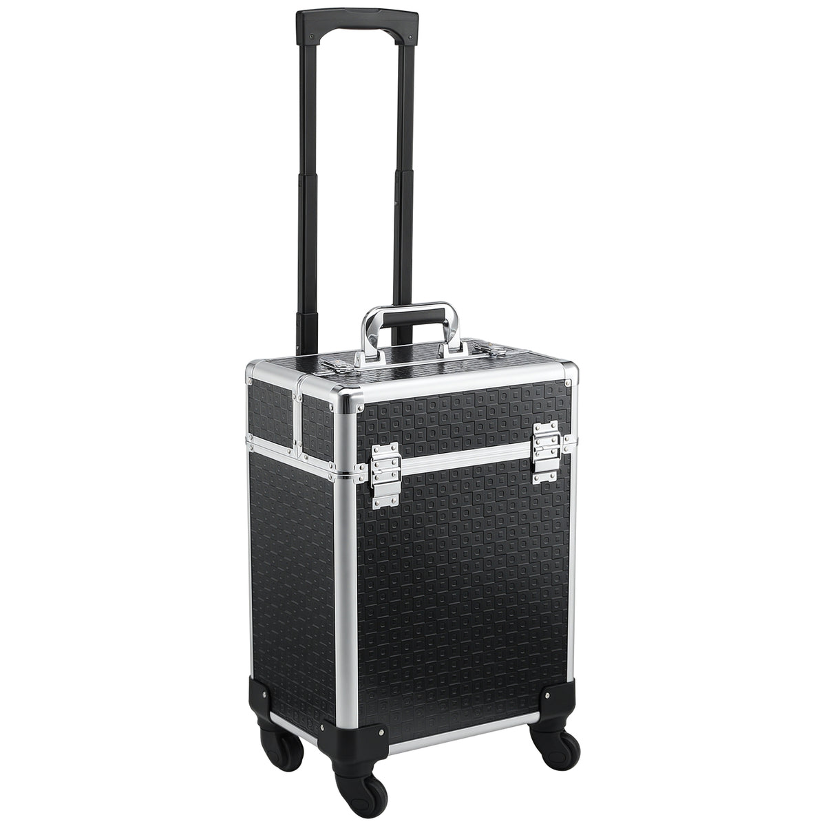 Valise trolley maquillage mallette cosmétique vanity poignée télescopique réglable 34L x 24l x 52H cm alu. noir