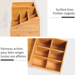 Lot de 2 boîtes de Rangement de Bureau - Organiseur de Bureau - 7 Compartiments, 2 tiroirs - Bambou Verni