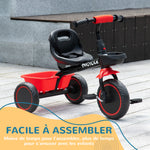Tricycle pour enfant évolutif avec siège réglable pédales 2 paniers ceinture pour enfant de 2 à 5 ans rouge et noir