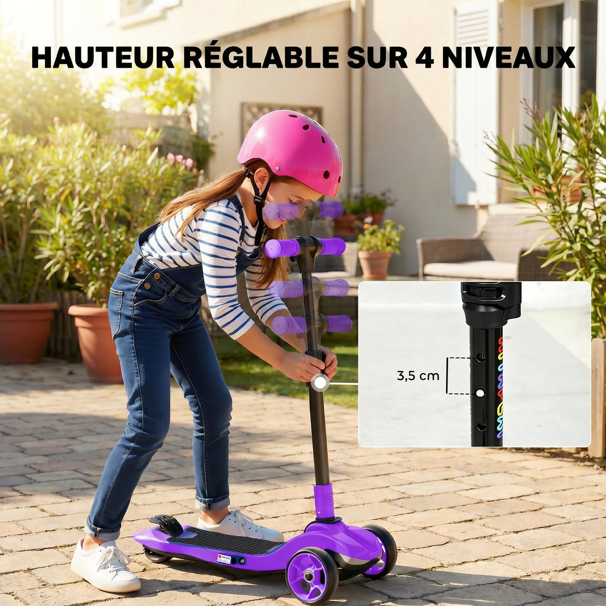 Electric scooter for children aged 6 to 10, foldable 3 wheels, zero-start, maximum speed 8 km/h 64x29x83cm purple