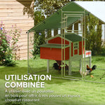 Enclos poulailler extérieur parc grillagé 6 m² avec perchoir et mangeoire acier galvanisé Ø25mm 300x200x195cm argent