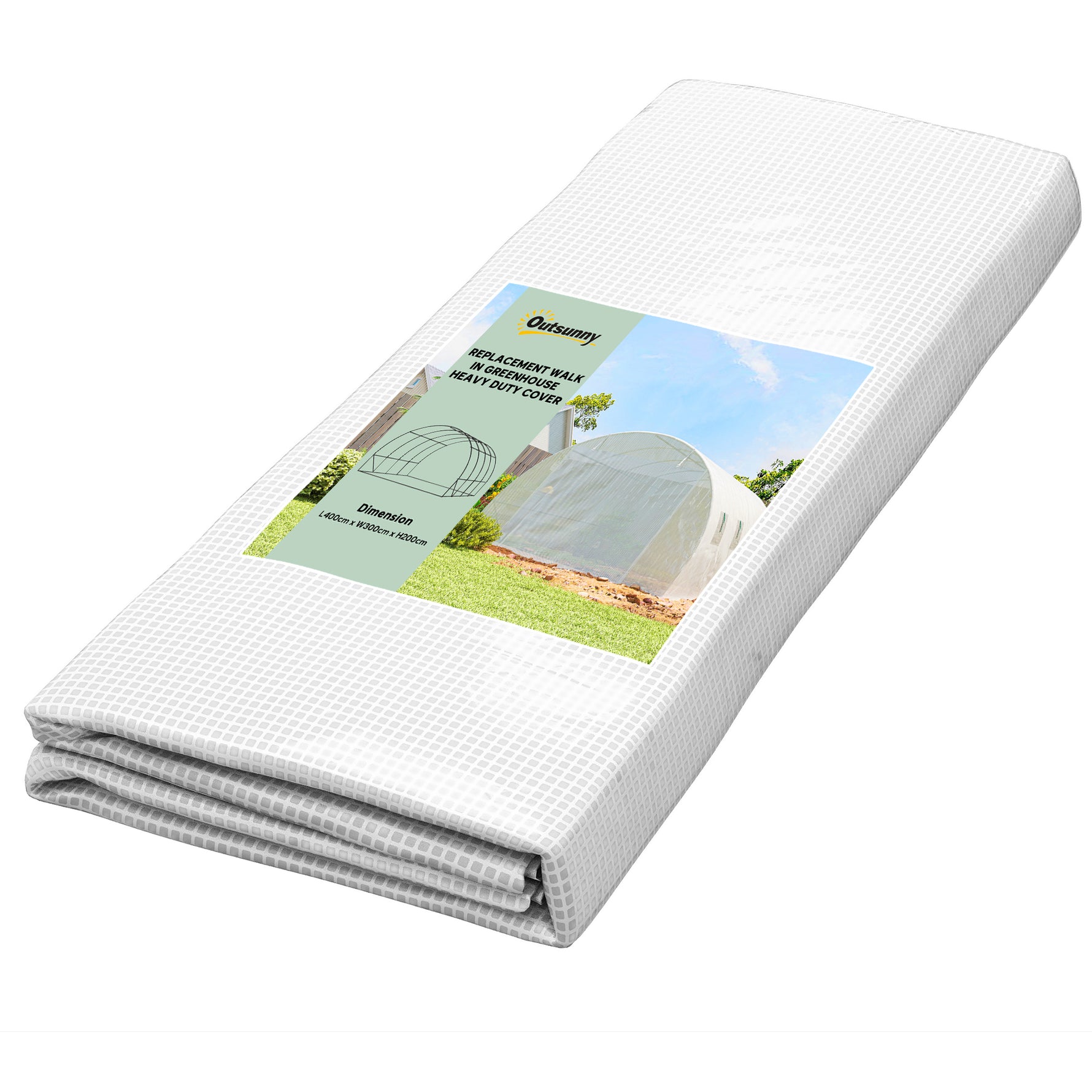 Bâche de rechange serre tunnel 12 m² 4 x 3 x 2 m PE anti-UV imperméable 8 fenêtres + porte enroulable zippée blanc