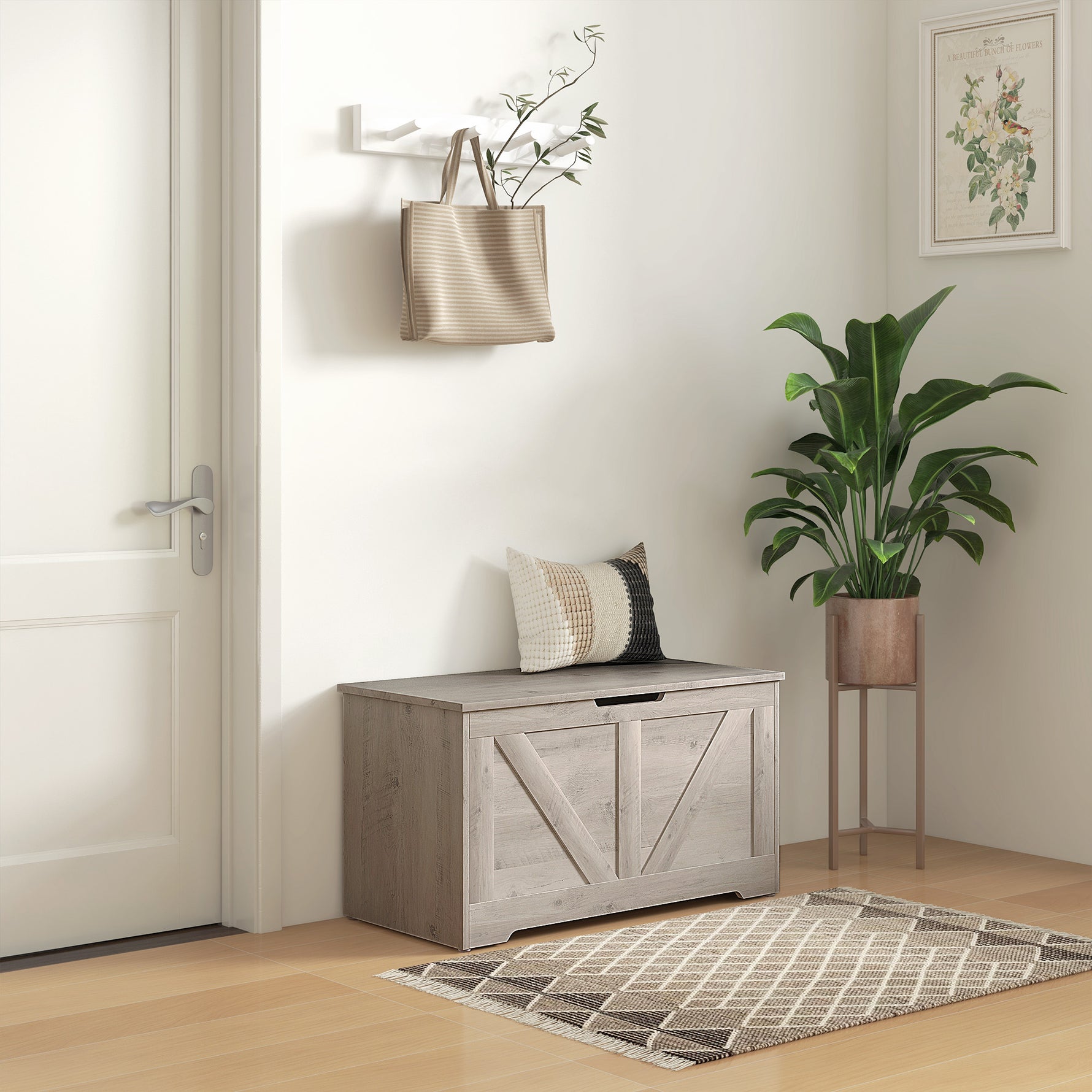 Coffre de rangement, banc de rangement avec couvercle rabattable et charnières de sécurité, 80 x 40 x 45 cm, gris