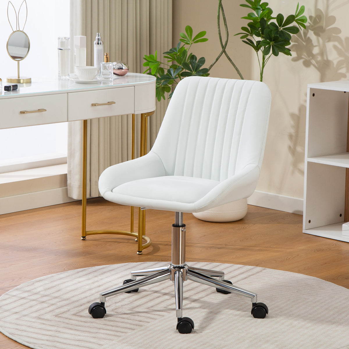 Fauteuil de bureau sans accoudoirs, chaise de bureau avec hauteur réglable, 52x58x80-90cm, blanc-1