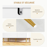 Buffet meuble de rangement avec 2 placard 3 portes étagères ajustables pieds dorés en acier 107 x 35 x 77 cm blanc
