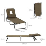 Transat de Jardin Chaise Longue Pliante Bain de Soleil avec Appuie-tête, Trou de lecture et Dossier Inclinable, Marron