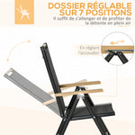 Salon de jardin extérieur 6 personnes, cadre en aluminium, table 190 cm, 6 chaises pliables et inclinables, noir