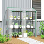 Mini serre de jardin 3 niveaux avec bâche en plastique, 2 portes enroulables, 6 étagères, dim. 143L x 46l x 141/151H cm