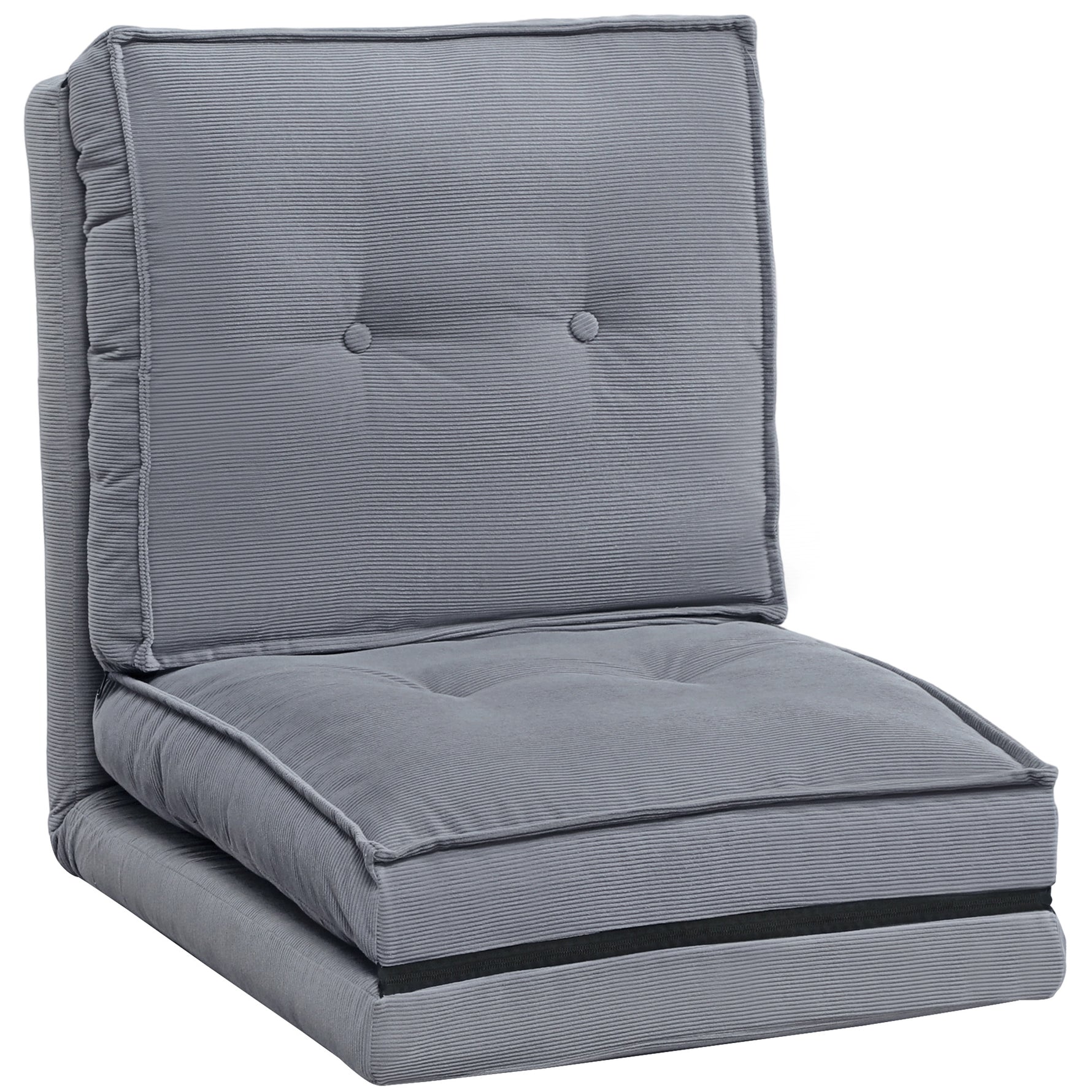 Fauteuil de sol pliable en velours côtelé, matelas de sol avec dossier réglable en 5 positions, 59 x 230 x 15 cm, gris