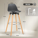 Lot de 2 tabourets de bar, chaises de bar avec dossier et repose-pieds, assise rembourrée, 43 x 43 x 91 cm, noir
