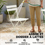 Ensemble Bistrot de Jardin 3 Pièces Table et 2 Chaises Pliantes à Lattes Double Protection Antirouille Crème