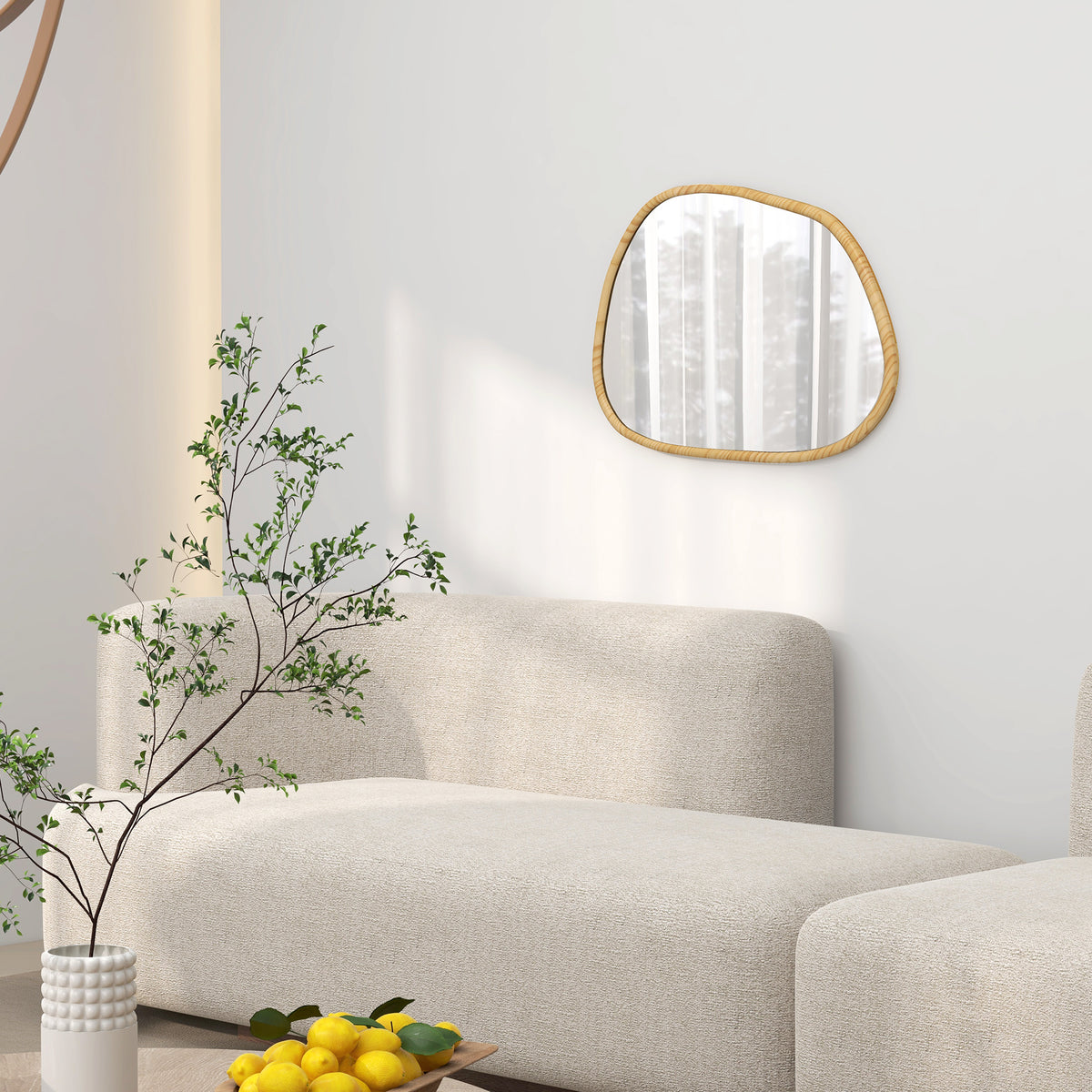 Miroir mural miroir décoratif forme organique avec cadre en bois horizontal ou vertical 80 x 60 cm naturel
