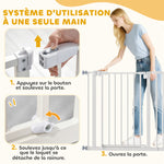 Barrière de sécurité largueur réglable 74-80 / 91,5-97,5 cm double verrouillage fermeture automatique barrière chien pour porte couloir escalier sans perçage acier blanc