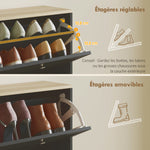Meuble à chaussures 24 paires, armoire à chaussures avec 4 tiroirs rabattables, étagères réglables, 60x23,5x153cm, noir