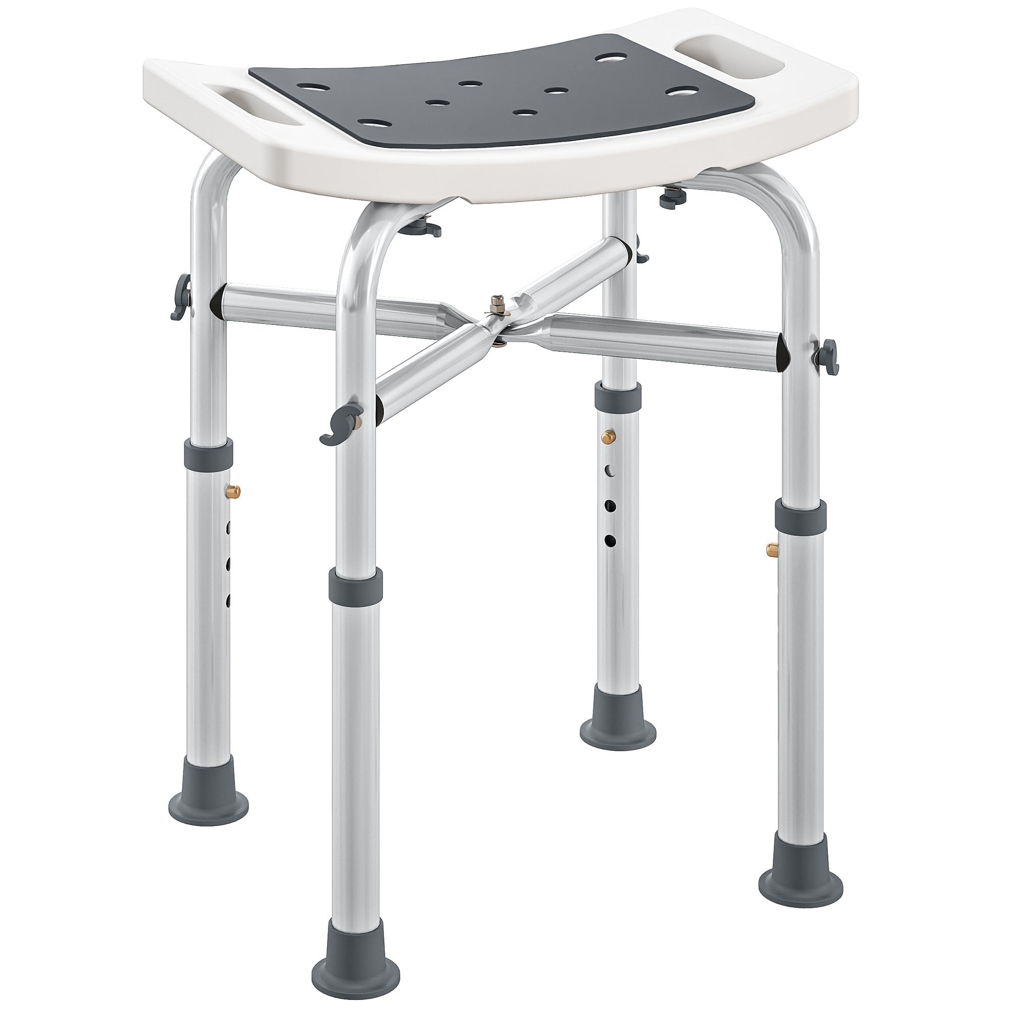 Tabouret de douche chaise de douche - assise rembourré et réglable, patins à ventouses antidérapants, en aluminium gris