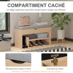 Scarpiera a panca con 2 ripiani, vano a giorno + contenitore integrato con cuscino beige grigio